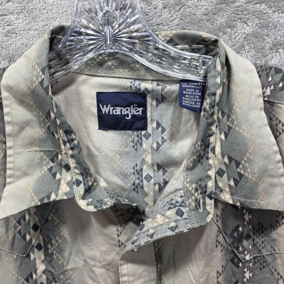 Wrangler Shirt Mens 2XL XXL Gray Blue Aztec Western Pearl Snap Long Sleeve - Picture 2 of 11